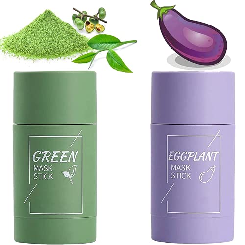 2-piece set of green tea/eggplant purifying clay mask,green tea cleansing mask， facial moisturizing and oil control, deep cleansing of pores, suitable for all skin types (green tea + eggplant)