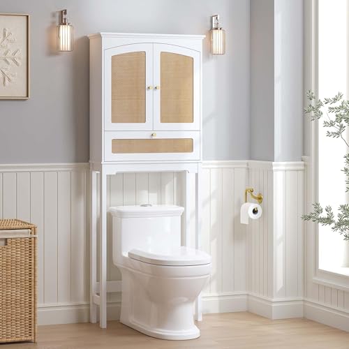 Spirich Over The Toilet Storage Cabinet with Rattan Doors, Over Toilet Bathroom Organizer with...