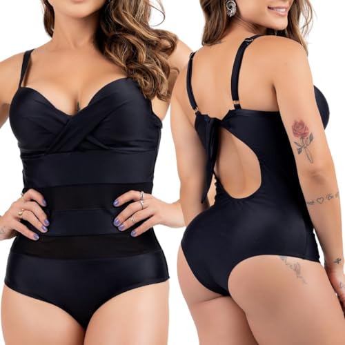 Maio De Tule Feminino Com Bojo Cavado Tendencia Moda Praia Tamanho:G(42-44);Cor:Body Preto