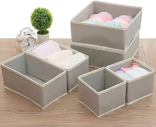 NIAWECAN Underwear Drawer Organiser, 6 Set Drawer Dividers for Clothes, Closet Organizer and Storage Box, Foldable Baby Clothes Organiser, Fabric Bin For Underwear, Socks, Bra, Bedroom (Grey)