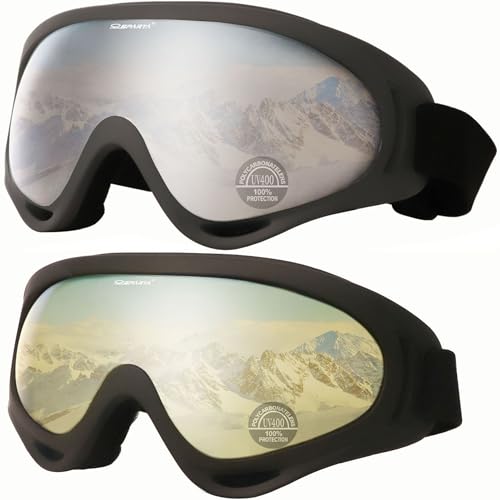 OUTDOORSPARTA Ensemble de 2 lunettes de ski de neige lunettes de snowboard lunettes de moto (3. Cadre Gris, Lentilles Transparentes; Cadre Noir, Lentilles...