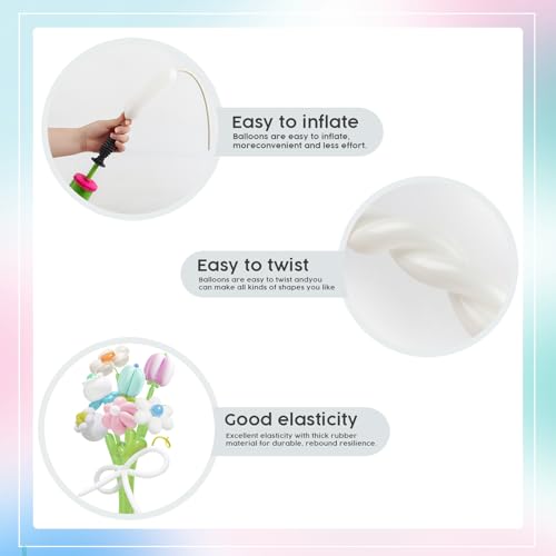 Image of Long Balloons - White 260 Balloons for Balloon Arch & Party Decor, 100Pcs | White long balloons for balloon arch & string garland decorations, thick latex & easy to inflate, great for birthday wedding