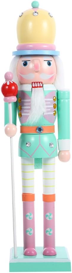 PartyKindom Christmas Nutcracker Figure: Pastel Nutcracker Christmas Decor 11.8Inch Wooden Soldier Ornament Decoration for Xmas Party Table Countertop Fireplace