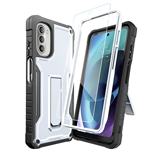 DUOPAL for Motorola Moto G 2022 Case (NOT Stylus), Military Grade Protection Shockproof Case with Tempered Glass HD Screen Protector and Kickstand Compatible with Moto G 2022 Phone 6.5 Inch (White)