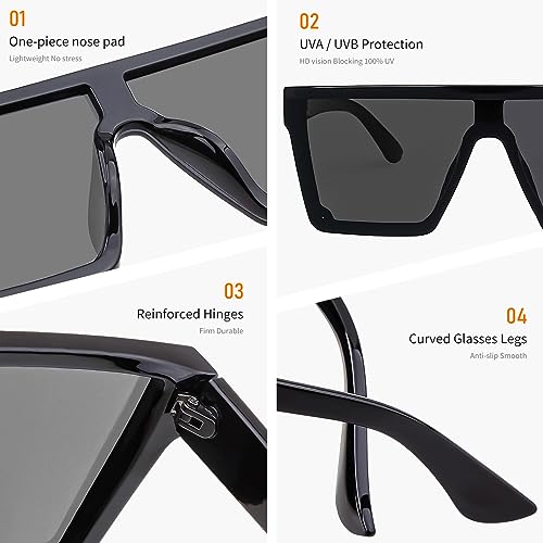 3 Pack Oversized Square Sunglasses for Women Men Large Flat Top Thick Frame Big Sun Glasses UV400 Protection3