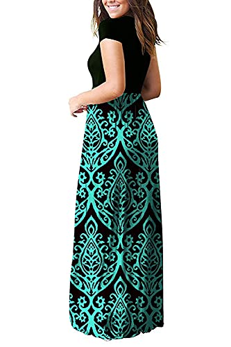 Image of MISFAY Women's Short Sleeve Maxi Dresses Long Casual Dresses with Pockets | Empire Elastic Waist, Crew Neck, Floor Length, Strentchy Flowy A Line Fit, Loose Plain Summer Outfits, Vacation Wear