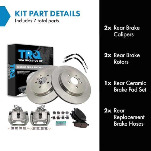 Image of TRQ Rear Brake Pad and Rotor Set Ceramic Rotors Calipers Compatible with 2013-2014 Ford Flex 2013-2018 Police Interceptor Sedan 2014-2018 Special Service Police Sedan Taurus