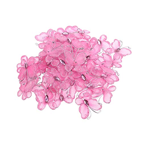 TOYANDONA 50Pcs Pink Mesh Wire Glitter Butterflies 1.18In Wedding Decorations Diy Craft Embellishments for Invitations and Party Favors