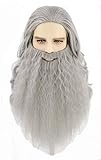 Lemarnia Gandalf Wig and Beard Wizard Wigs Grey Long Curly for Halloween Cosplay