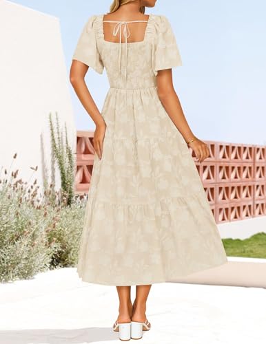 Image of ZESICA Wedding Guest Dresses for Women Summer 2026 Boho Floral Midi Dress Flowy Beach Vacation Graduation Long Dresses