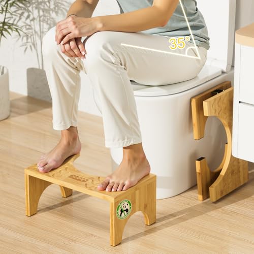 DEANIC Bambus Toilettenhocker für Erwachsene, Natürlicher Klappbarer Badhocker mit Anti-Rutsch-Pads,...