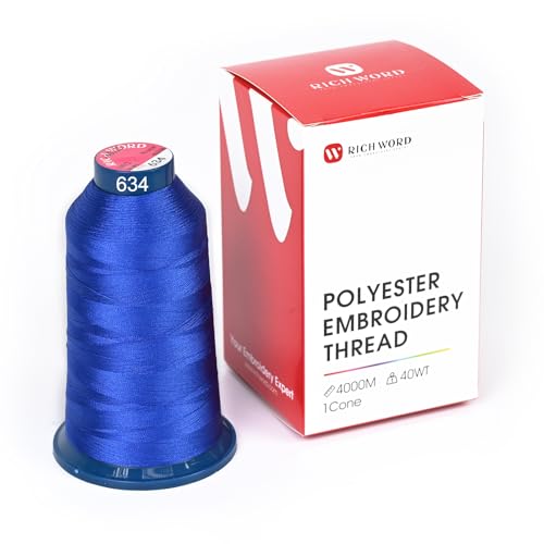 Richword Blue Embroidery Thread 4000M(4374Y) 40WT Polyester Thread 100 Colors Selected for Commercial Multi Needles and Single Needle Embroidery Machine 0634