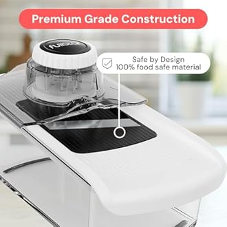Fullstar Kitchen Mandoline Vegetable Slicer - Mandoline Food Slicer - Veggie Julienne Cutter & Cheese Grater - Potato Veg Slicer - Kitchen Tools & Gadgets (6-in-1 White)