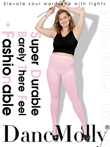 Image of DancMolly Plus Size Tights for Women, Control Top Semi Opaque Nylon Pantyhose High Waist