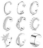Dochais 9Pcs Ear Cuff 14K Gold Plated Cuff Earrings Gold Ear Cuffs Non Pierced Ear Clips Cartilage Earring Fake Earrings Silver