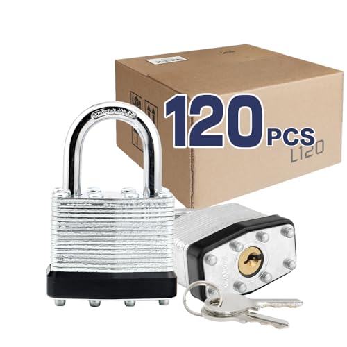 Image of LanuBe Lock Laminated keyed padlock1-9 /16 inch, keyed Alike Locks, Normal Shackle,Marked Black Plastic Hoop, Pack of 120