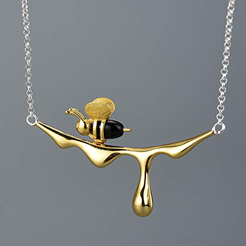 S925 Sterling Silver Pendant Necklace Bee and Dripping Honey Pendant with Necklaces Chain Length 18.5 inches, Handmade Unique Jewelry Gifts for Women4