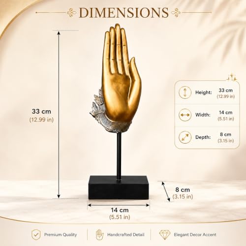 Image of ARMONIA Divine Blessing Mudra Figurine, Premium Polystone Hand Sculpture with Antique Golden Finish, Luxury Decorative Showpiece for Living Room, Office, Shelf, Tabletop & Home Decor, 13.3 Inches