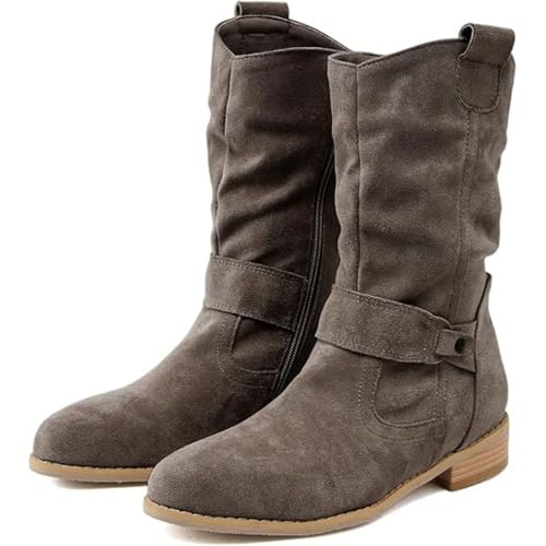 Boots For Women With Heel Thigh High Women's The Western Cowboy Cowgirl Boots Mid Calf Embroidered Pointed Toe Chunky Heel Fashion Retro Classic Boot Pull-On