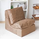 N&V Folding Single Seated Foam Sofa 2-in-1 Convertible Couch with Two Cushions Couch Memory Foam Convertible Flip Chair Floor Lazy Sofa for Living Room, Study, Apartment (Brown)