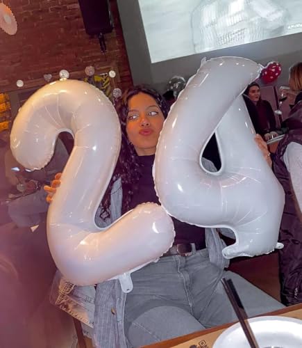 Image of White 4 Balloon, Translucent Number Balloons 40 Inch, 4th White Party Decorations, Four Large Numbers for Party Decor, Number 4 Balloon
