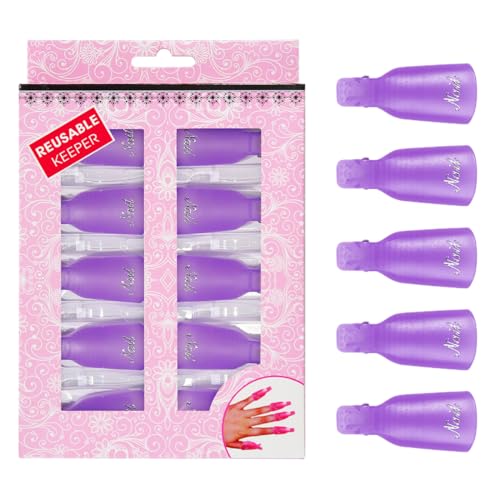 WeddHuis Lot de 10 Clips Dissolvants pour Vernis Gel, Outil de Retrait pour Manucure UV, Capuchons Soak-Off pour Nail Art