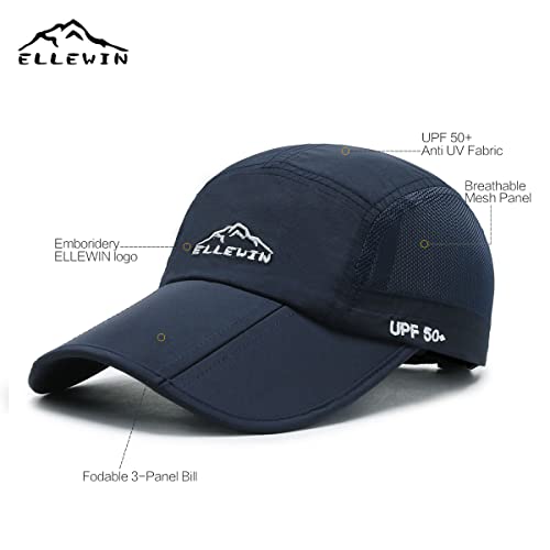 Ellewin Men's Baseball Cap Upf50 Hat W/Foldable Long Large Bill,One Size,D-Blue #TOP3