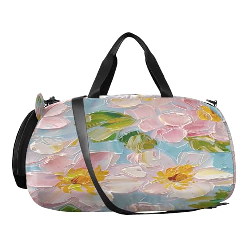 Travel Duffle Bag for Kids Boys Girls Flower Pink Sports Bag Overnighter Duffle Sleepover Weekender with Shoes Compartment4