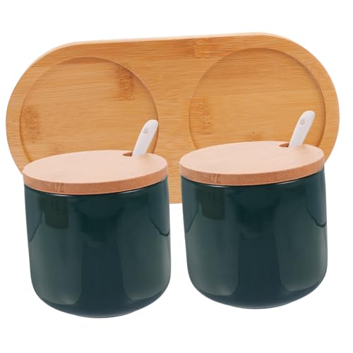 Garneck 1 Set Seasoning Jar Set Salt Holder with Lid Candy Storage Jar Sugar Jar for Coffee Bar Creamer Container Yogurt Strainer Spice Containers Seasoning Bottles Salt Jar Green Ceramics
