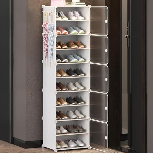 Image of Strassis Design Plastic Shoe Rack for Home | 10 Shelf DIY Shoe Rack with Door Magnets for Home Storage Plastic Box Organizer, Metal Door Frame, Chappal Slipper Sandals Stand (White,5 Door)