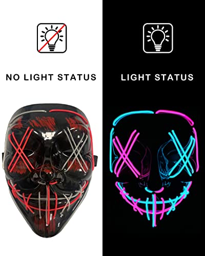 Longpo Halloween Purge Mask For Adults Led Light Up Scary Mask Cosplay Costume For Halloween Festival Masquerade Carnival Party (Ice Blue Pink Mask And Multi-Coloured Gloves) #TOP1