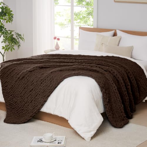 Image of L'AGRATY Chunky Knit Throw Blanket for Couch, 60 x 80 Inches, Cocoa Brown