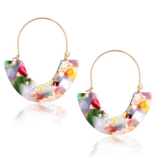 Acrylic Earrings Tortoise Hoop Earrings Statement Wire Resin Earrings Fan Drop Dangle Earring for Women