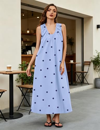 Image of Women Flowy Maxi Dress Ruched Sleeveless Long Dress Vacation Fashion Summer Casual Loose Fit Sundress with Pockets