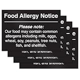 Food Allergy Notice Stickers, Restaurant Food Service Signs, Self Adhesive Vinyl Stickers, 10' x 7' (Pack of 4)