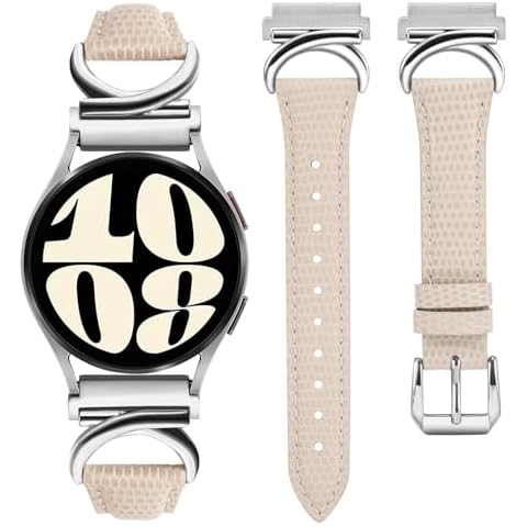 Minyee Leather Bands Compatible with Samsung Galaxy Watch 7/6/5/4/FE/Active 2 40mm 44mm/Watch 6 Classic 43mm 47mm/Watch 5 Pro 45mm Band Women, 20mm Slim Dressy Leather Strap with C-Shape Metal Buckle Cover