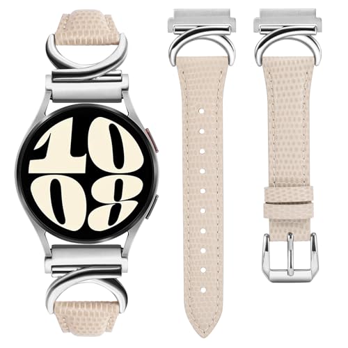 Minyee Leather Bands Compatible with Samsung Galaxy Watch 7/6/5/4/FE/Active 2 40mm 44mm/Watch 6 Classic 43mm 47mm/Watch 5 Pro 45mm Band Women, 20mm Slim Dressy Leather Strap with C-Shape Metal Buckle