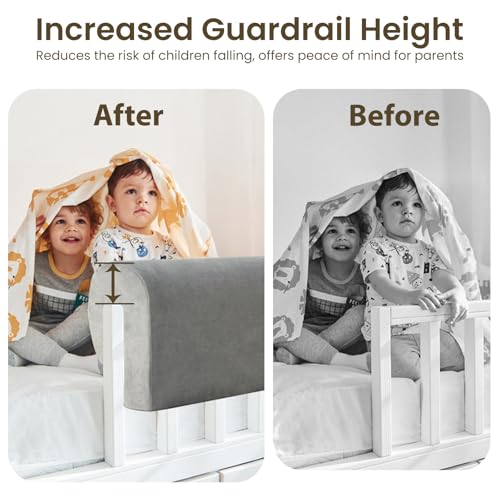 Image of Toddlers' Bed Rail Bumpers Protector, Children's Bed Guardrail Padding, Soft Cushioned Barrier, Increased Height, Easy to Install, Washable Cover, Fits Floor, Bunk & Loft, 2.3 Ft, Gray, 1Pack