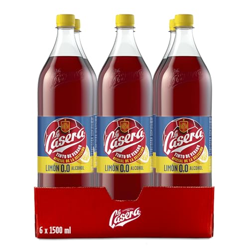 La Casera® Tinto de Verano con Limón 0,0%, Bebida Refrescante Sin Alcohol - Botella, Pack 6 x 1,5 L