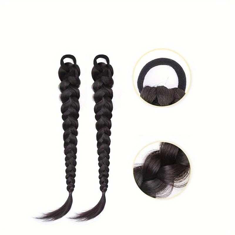Image of 24 Inch Heat Resistant Clip-In Synthetic Straight Ponytail Hair Extension - Braided Style with Elastic Tie (Style 7)