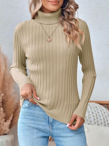 Danedvi Women's Turtleneck Ribbed Knit Pullover Sweaters Fall Long Sleeve Soft Classic Fitted Sweater Tops3