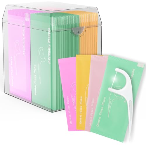 Individually Wrapped Floss Picks 52 Count Multi-Color Oral Care Flossers for Adults with Handy Case Mini Disposable Dental Floss Singles Bag for Travel Hotel Restaurant Office Car Wedding
