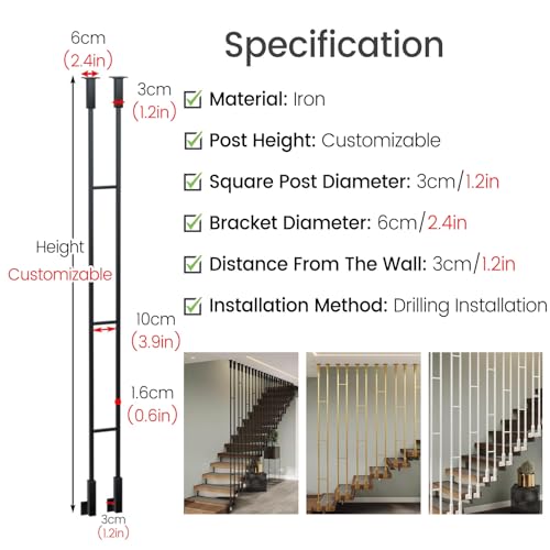 Balustres d'escalier en fer noir 170.2cm de hauteur sur mesure