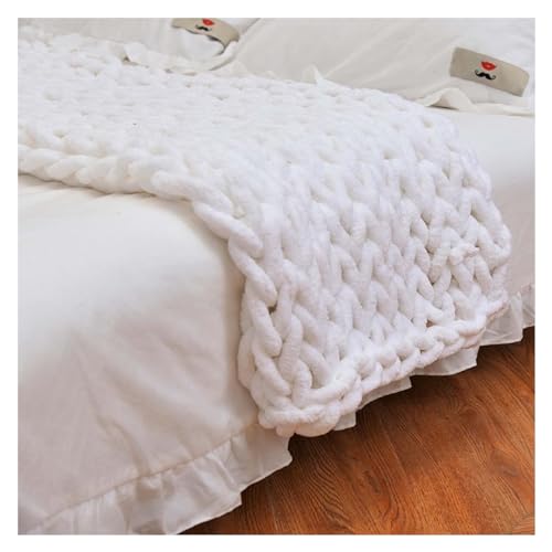 Couverture tricotée épaisse plaid chenille blanc chaud 200x200 canapé lit
