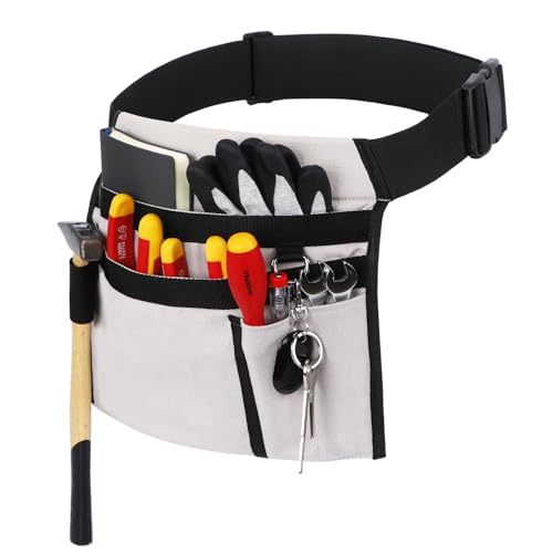 WISEPRO 5-Pocket Tool Belt Pouch, Durable Canvas Single-Side Tool Pouch with Belt Loop, Adjustable Utility Work Belt for Electricians, Carpenters, Construction Workers and Handymen by WISEPRO - Used condition - US$8.99