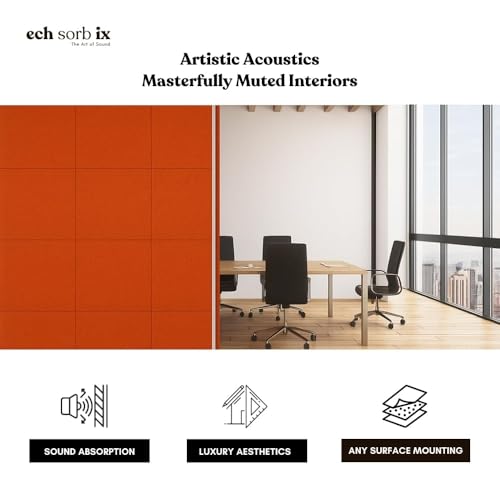 Image of MMT Acoustix Premium Felt Acoustic Panels for Offices, Bedrooms & Studios | Sustainable PET Felt Panels for Echo Reduction & Sound Absorption | 1x1 Ft, 9mm Thick | Rust - Pack of 16
