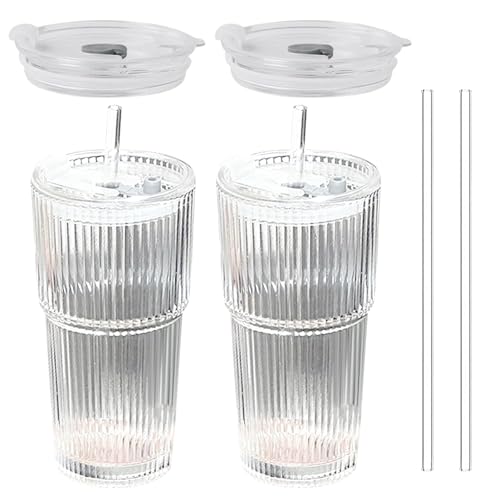 Vasos de cristal de 600 ml con tapa y pajita