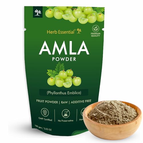 Image of Herb Essential Pure Amla Powder - 100g | 100% Natural Indian Gooseberry | Rich in Vitamin C | Supports Hair Growth, Skin Health & Immunity | Vegan & Paraben-Free