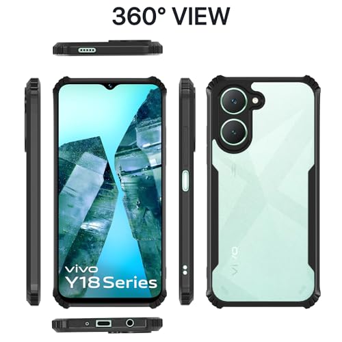 Image of Pikkme Back Cover | Crystal Clear Transparent Back | Full Camera Protection | Raised Edge | Bumper Back Case for Vivo Y03 4G (Black)