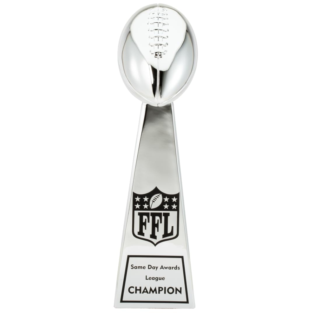 Same Day Awards Fantasy Football Trophy with Free Engraving – Premium Chrome Champion Football Replica Award for League Winners Season Champions and